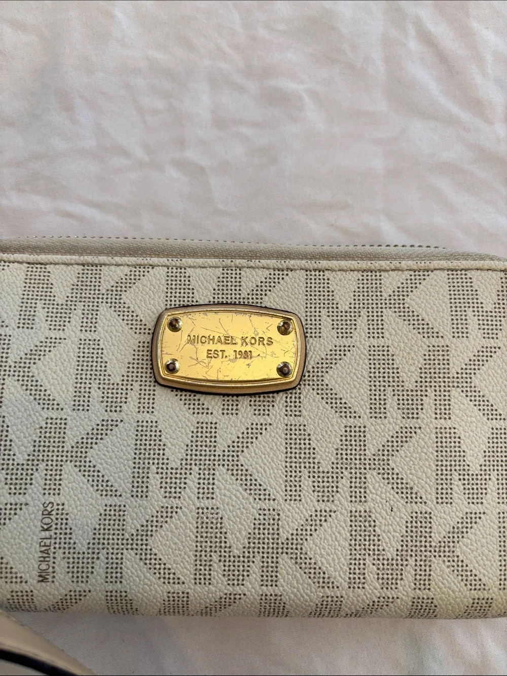 Michael Kors Off-White MK Monogram Shoulder Bag & Matching Zip Wallet Set